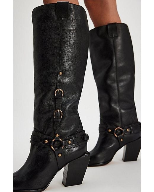 SCHUTZ SHOES Black Maine Buckle Heeled Boots