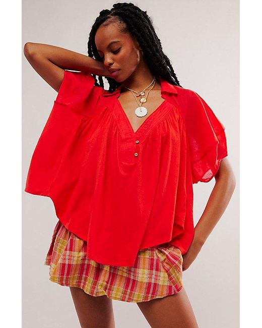 Free People Red Sunray Babydoll Top