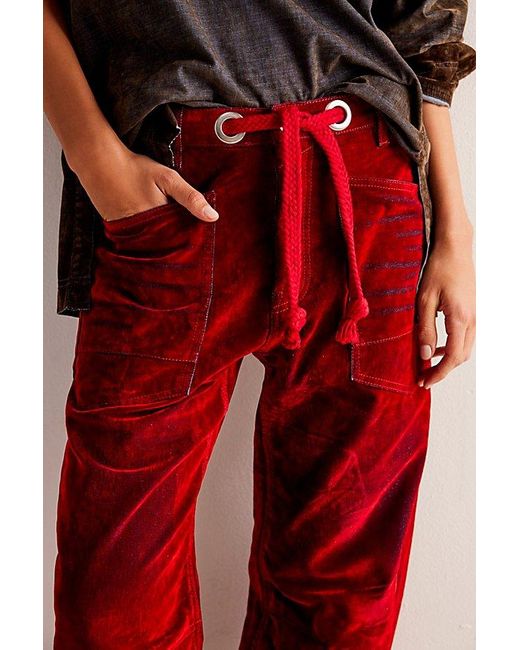 Free People Red We The Free Moxie Flocked Pull-on Barrel Jeans
