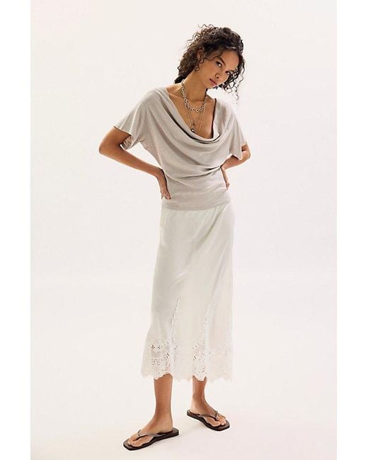 Free People White Waterfall Cowl-Neck Top