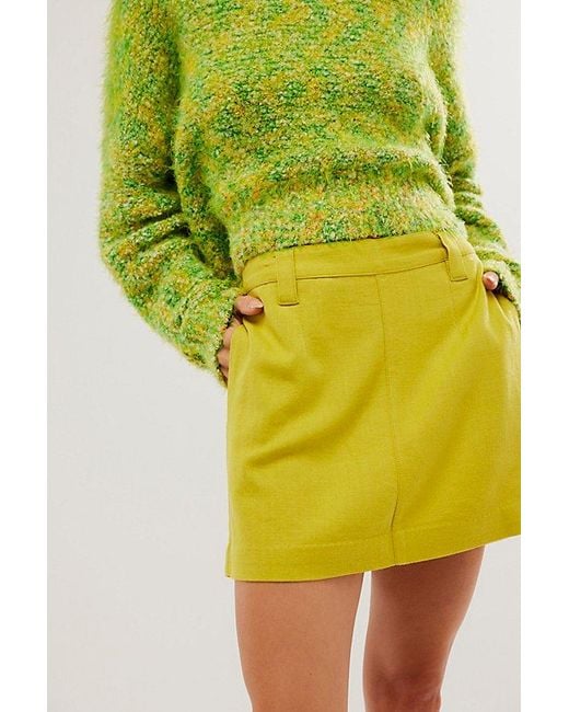 Free People Yellow Can't Blame Me Linen Mini Skirt At In Citronelle, Size: Us 0