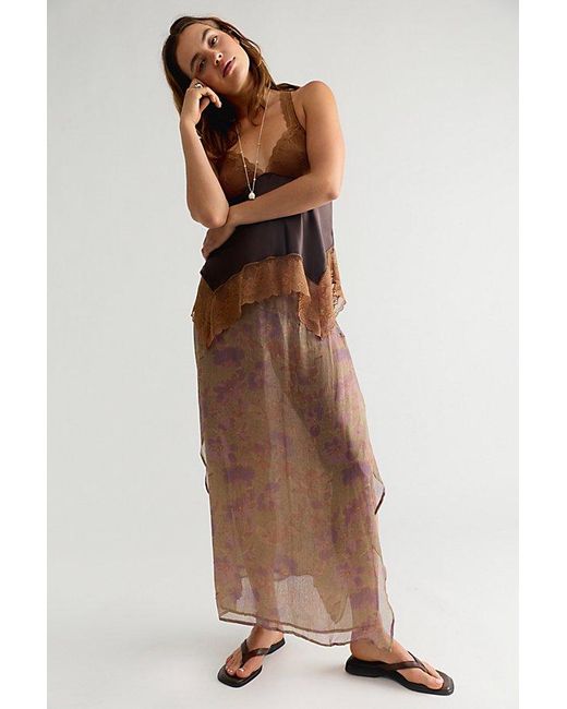 Free People Brown Karis Crinkle Midi Skirt