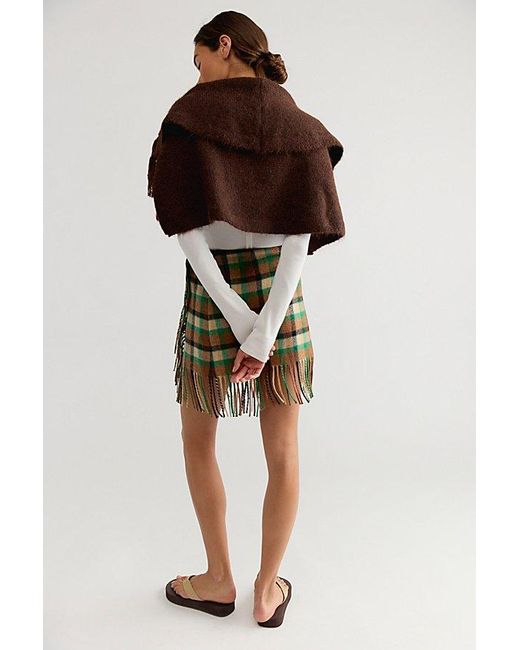 Free People Brown Cabin Fever Fringe Capelet
