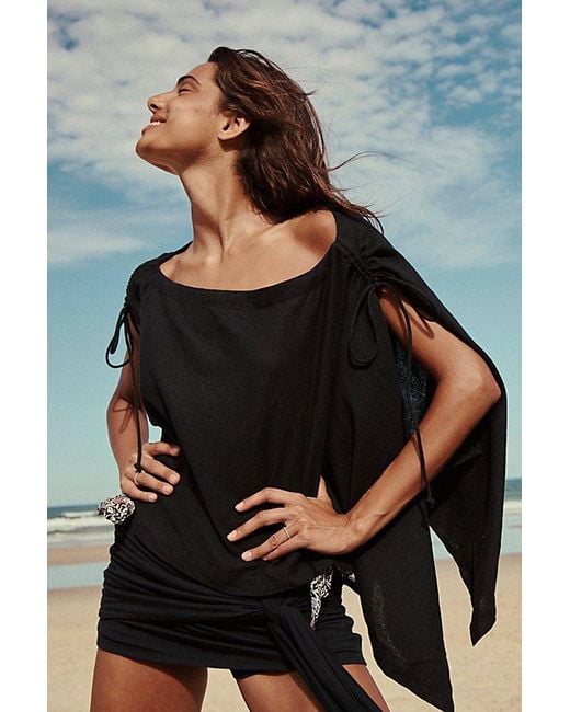 free-est Black Coralyn Convertible Linen Cape Top By