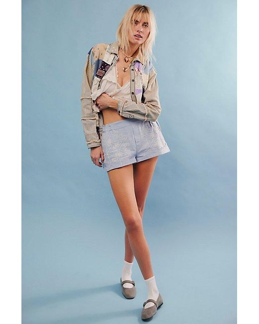 Free People Gray Westover Embroidered Shorts
