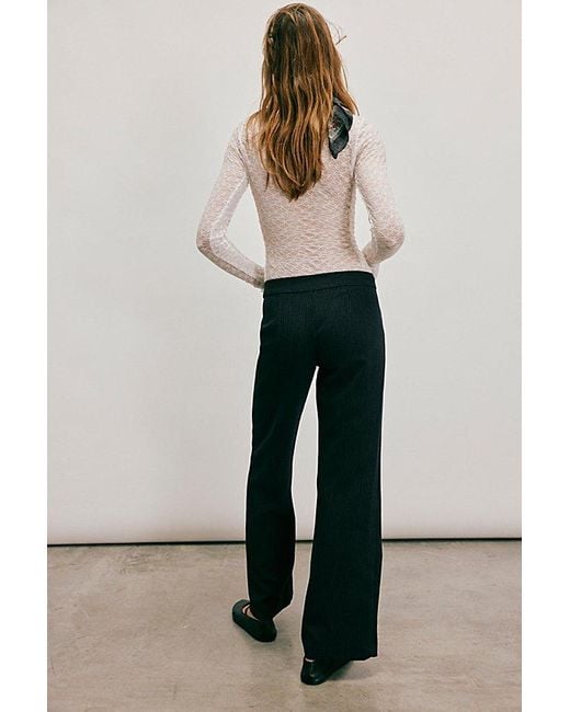 Free People Black The Unknown Pinstripe Straight-Leg Trousers