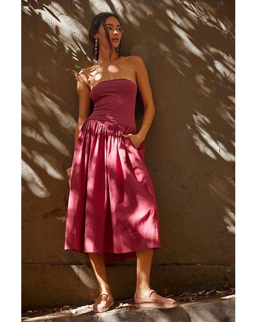 free-est Red Onda Drop-waist Tube Midi