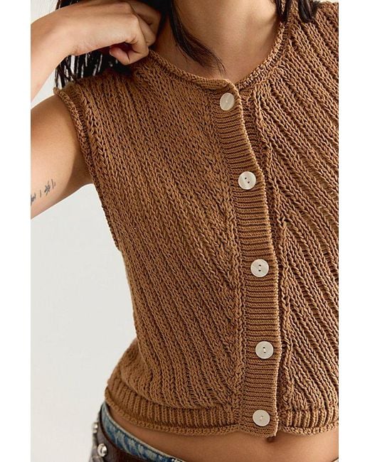 Free People Brown Drop Stitch Cotton Vest