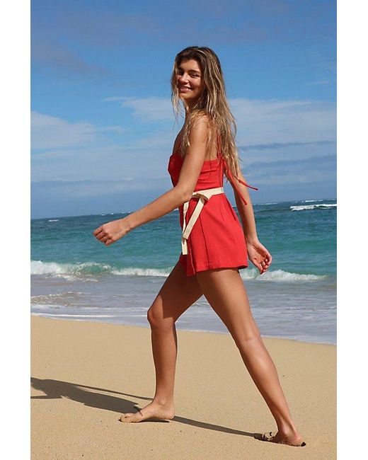 free-est Blue Summer Cotton Rib Romper By