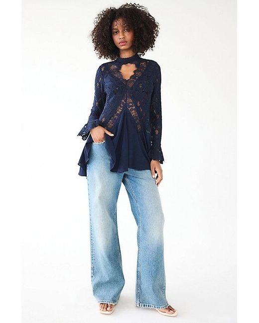 Free People Blue First Crush Lace Tunic