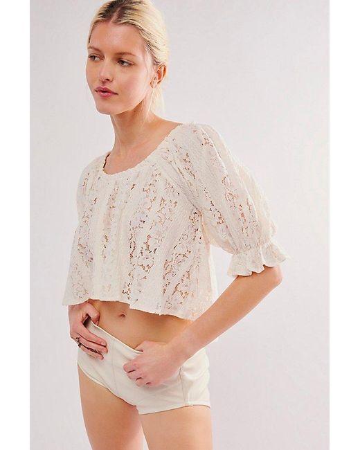 Free People White Stacey Lace Top