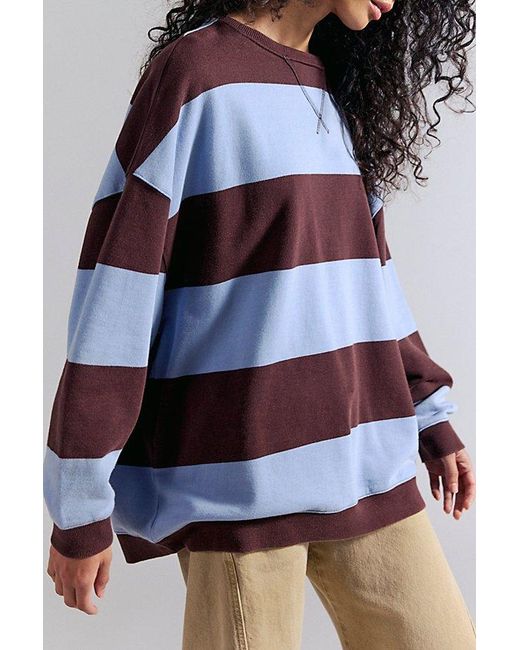 Free People Gray Classic Striped Oversized Crewneck