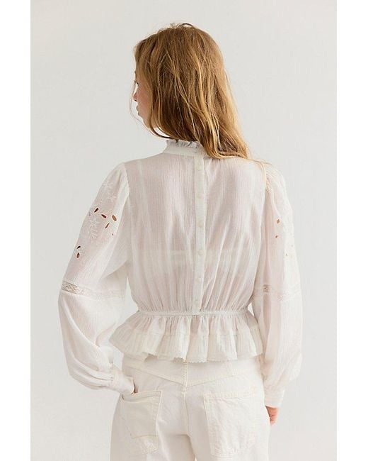 Free People Natural Azul Eyelet Blouse