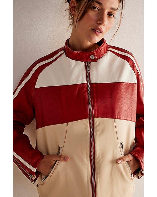 Free People Ryder Sport Vegan Moto Jacket At Free People In Red Combo, Size: Large
