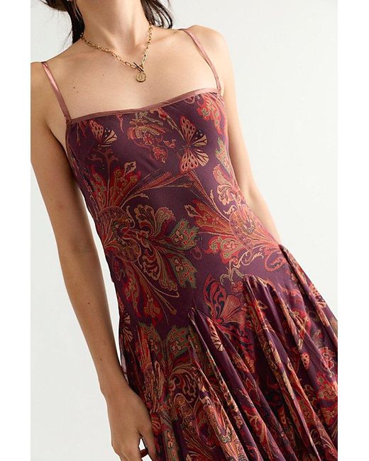 Free People Red Lane Paisley Slip Maxi Dress