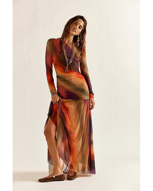 Free People Brown Sunnei Mesh Maxi Dress