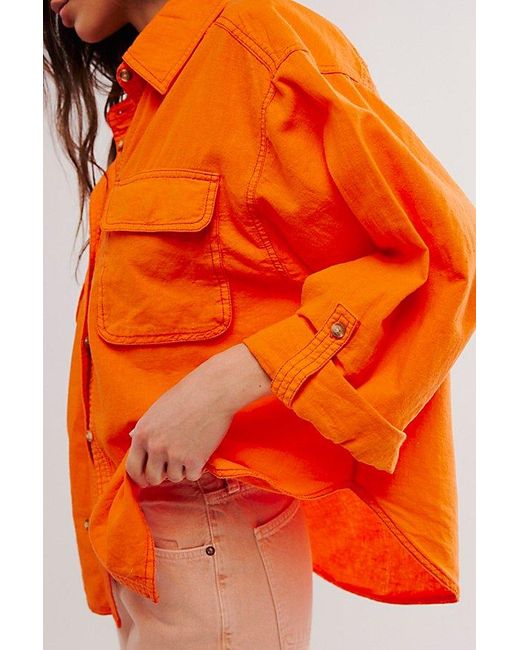 Free People Orange We The Free Made For Sun Linen Shirt