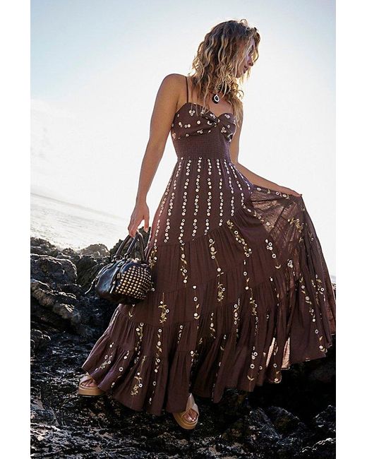 Free People Brown Daisy Chain Maxi Dress At In Pewter Combo, Size: Small