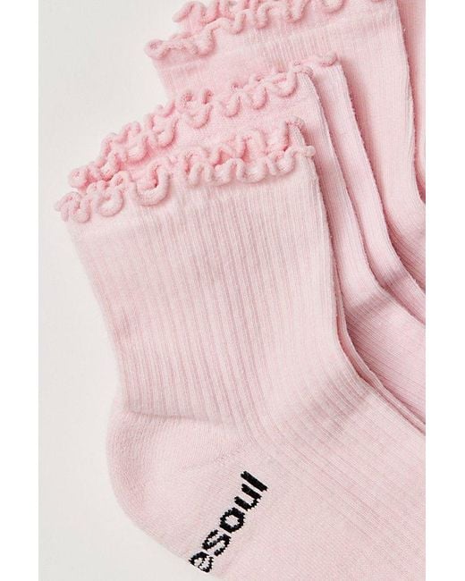 DOUBLESOUL Pink Ruffle Quarter Socks