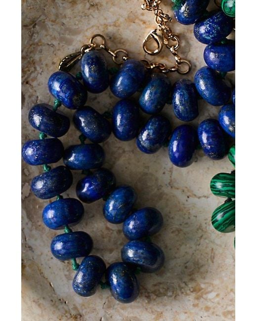 Free People Blue Sabina Semiprecious Beaded Stone Choker Necklace
