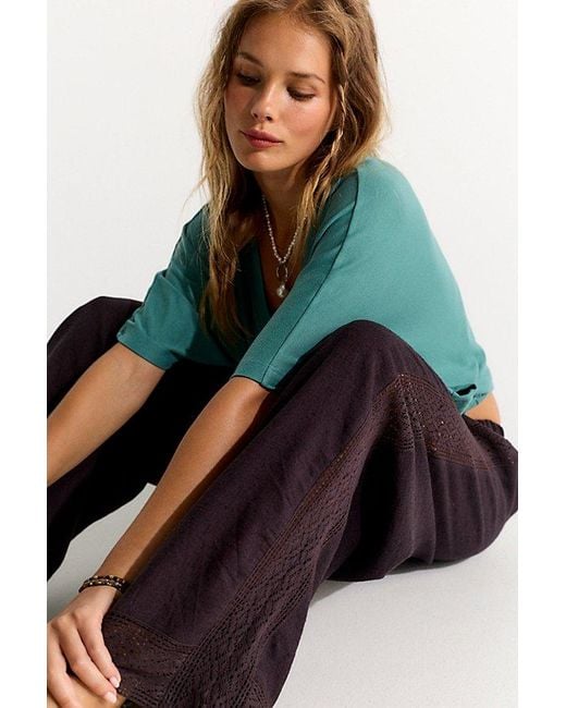 free-est Multicolor Seaside Cotton-Linen Lace Pants By