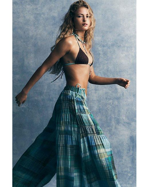 Free People Blue Swept Off Madras Pants