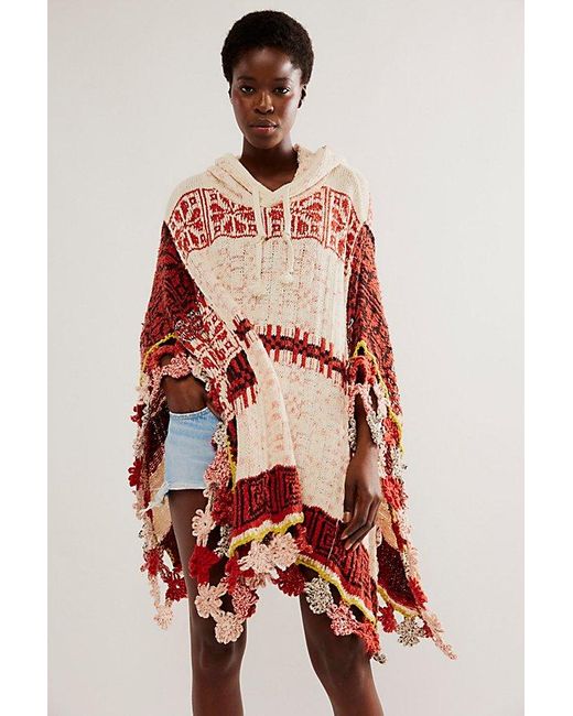 Free People Red Craft Poncho