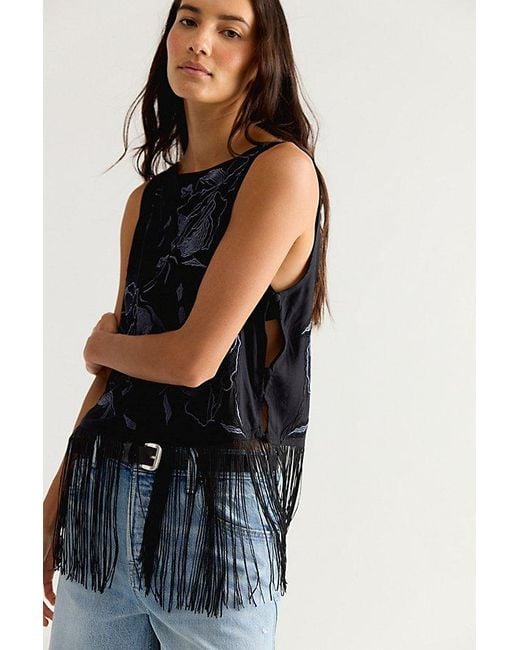 Free People Blue Carlie Fringe Top