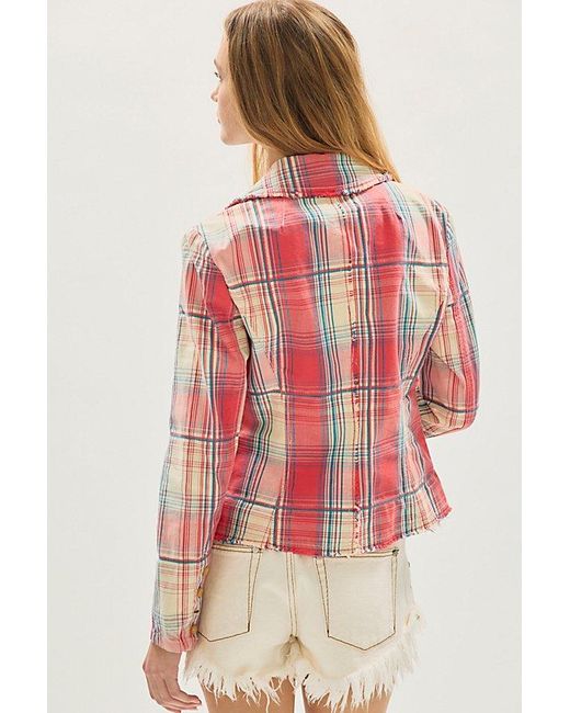 Free People Multicolor Whip Smart Distressed Plaid Blazer Jacket By