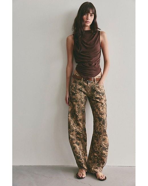 Free People Multicolor Fable Printed Low-Rise Twisted Bowed Jeans