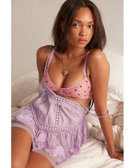 Dora Larsen Purple Priya Heart Embroidery Bralette By