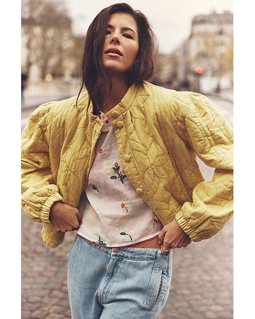 Free People Yellow Quinn Quilted Jacket