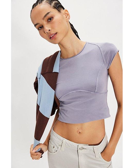 Free People Gray Protagonist Cropped Cap Sleeve Tee