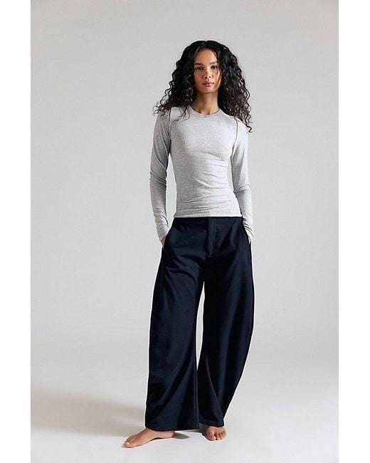 Free People Blue Spotlight Pinstripe Barrel Trousers