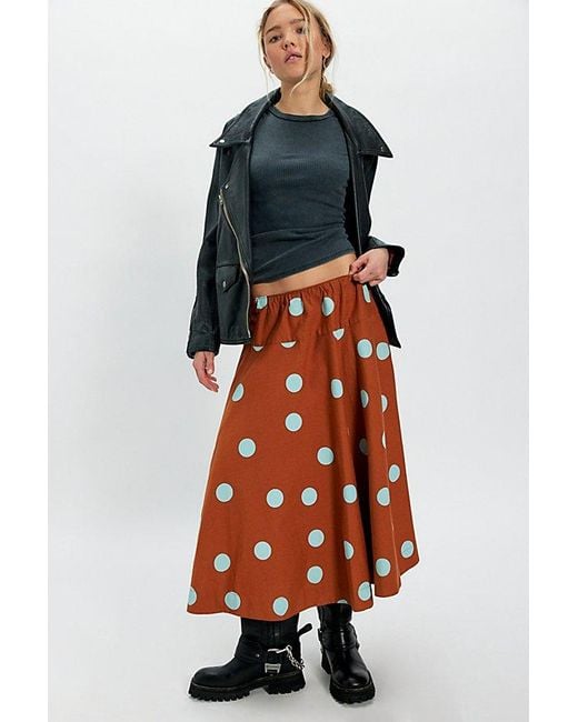 Free People Orange Betty Drop-Waist Midi Skirt