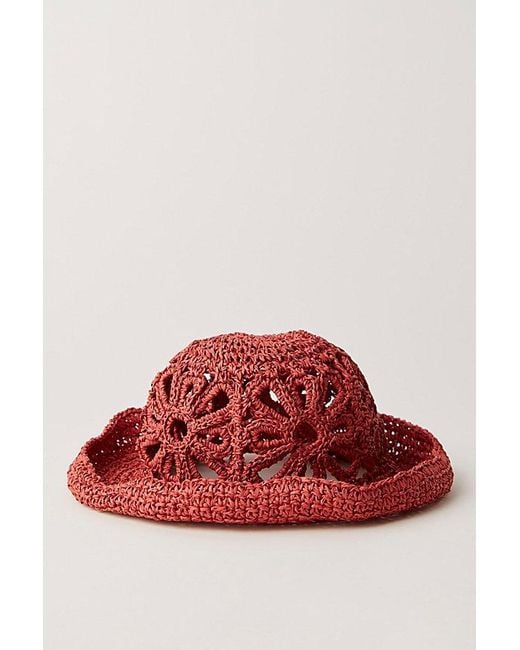 Free People Red Cut-Out Daisy Straw Hat
