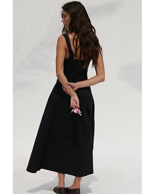 free-est Black Holland Stretch Linen Midi Dress By