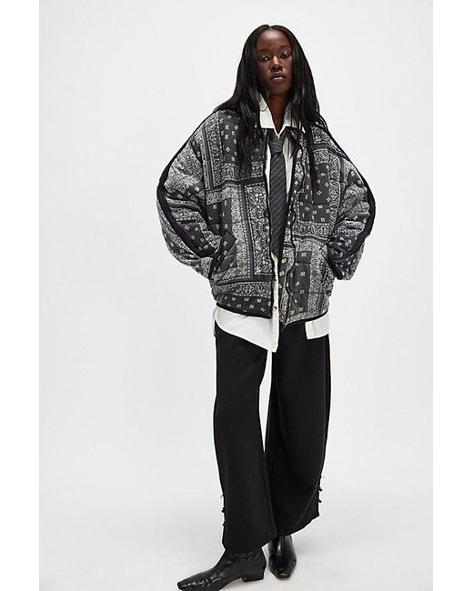 Free People Black Printed Dolman Quilted Knit Jacket
