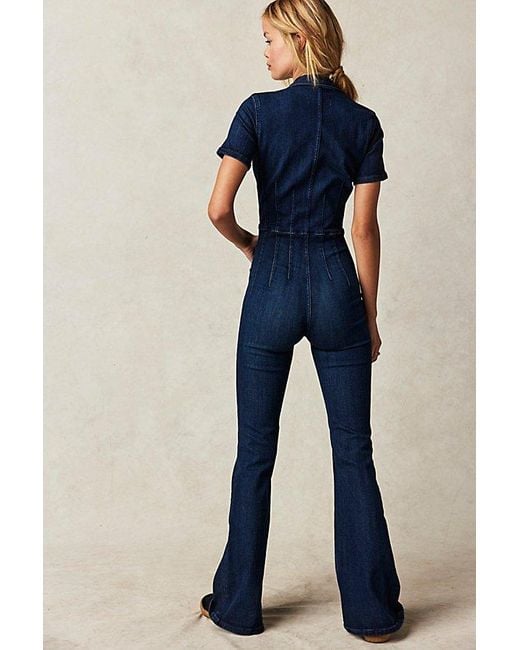 Free People Blue Jayde Flare Jumpsuit At Free People In Night Sky, Size: Xs