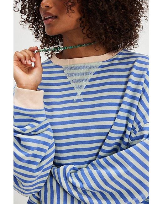 Free People Blue Classic Striped Oversized Crewneck By