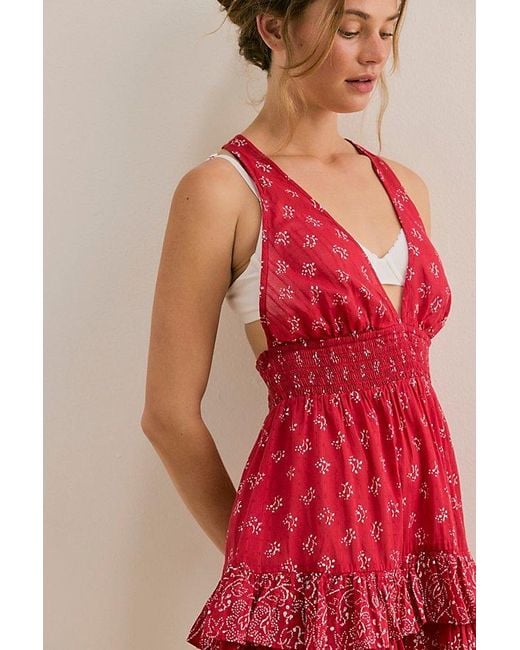 Intimately By Free People Red Happy Hour Printed Mini Slip By
