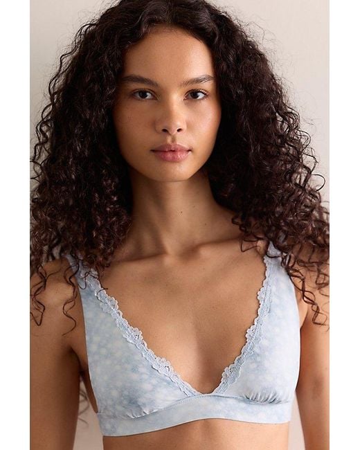 Intimately By Free People Blue Charlie Lace Microfiber Printed Plunge Bralette By