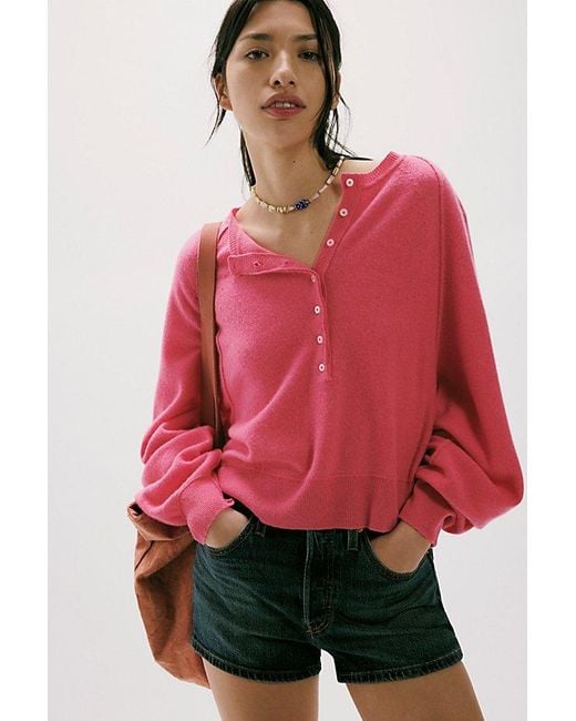 Free People Red Porta Cashmere Henley Sweater