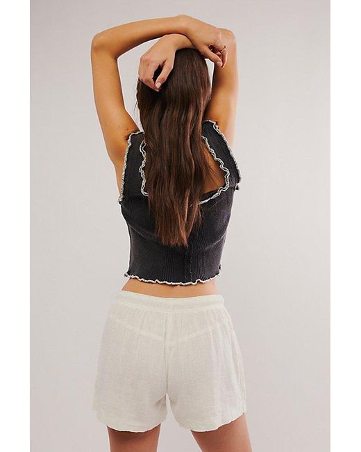 Free People Black Westmoreland Linen Pull-on Shorts