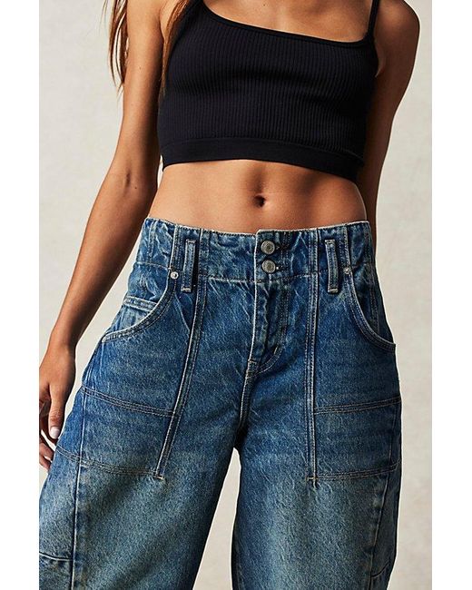 Free People Extreme Measures Barrel Shorts At Free People In Timeless Blue, Size: 24