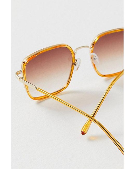 Free People Yellow Beau Square Sunglasses At In Amber