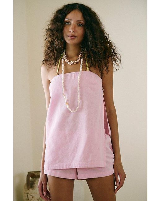 free-est Pink Summer Breeze Linen Short Set By