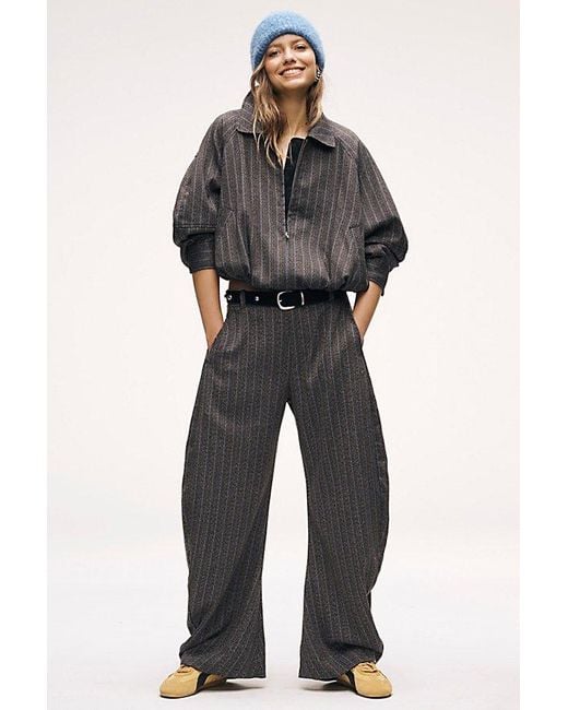 Free People Black Spotlight Herringbone Barrel Trousers