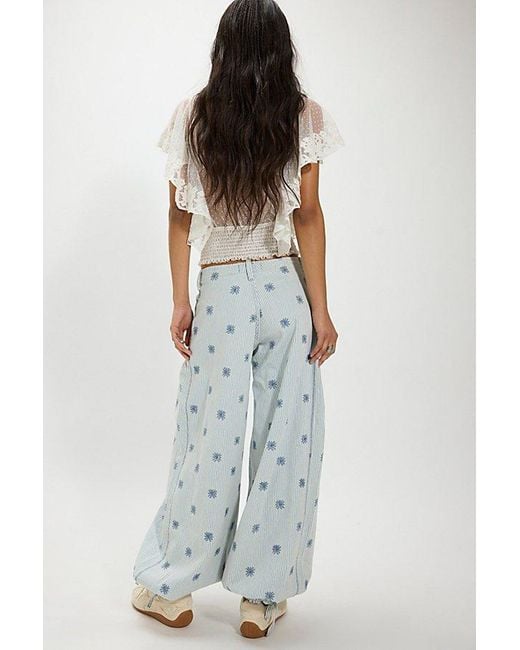 Free People Blue Lotus Embroidered Railroad Balloon Jeans