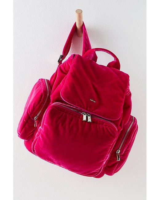 Free People Red Caraa Velvet Cirrus Backpack